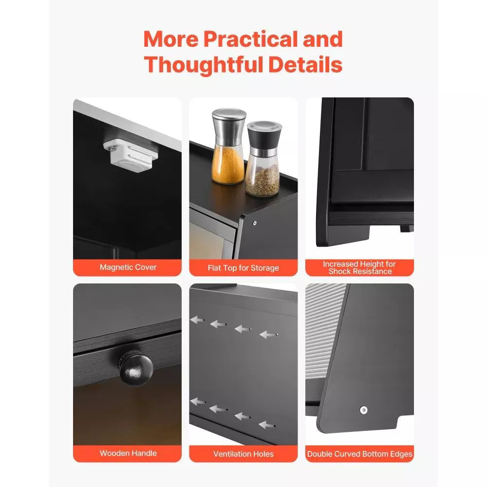 NEW Double Layer Bread Box, Large Bamboo Kitchen Storage Container, Farmhouse Wooden Breadbox with Acrylic Wavy Door Panel, Countertop Storage,Black