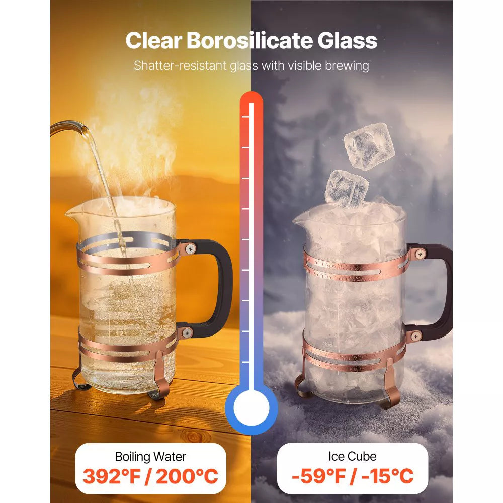 NEW French Press Coffee Maker, 34 Ounce 1 Liter Borosilicate Glass Coffee Press Tea Maker with Stainless Steel Filter, Large Glass French Presses