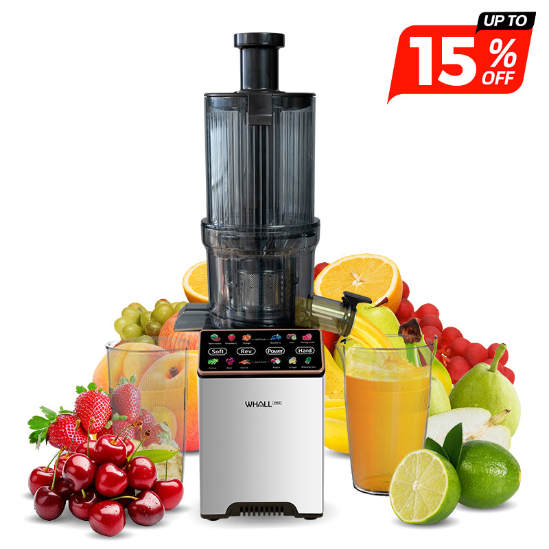 WhallPro® Cold Press Juicer Machine with Touchscreen, Slow Masticating Machines with 4.5" Extra Large Feed Chute, Reverse Function, Soft & Hard Models