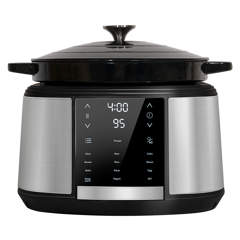 WhallPro® 12-in-1 Multi Cooker with Cast Iron Pot, 1500W - Black & Stainless Steel