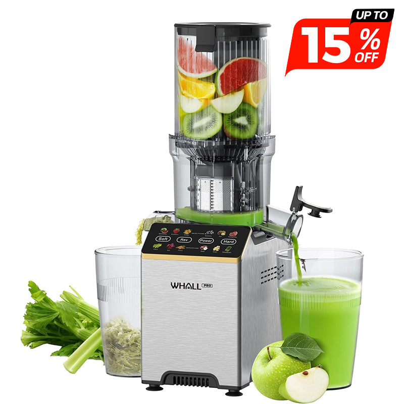 WhallPro® Cold Press Juicer Machine with Touchscreen, Slow Masticating Machines with 4.5" Extra Large Feed Chute, Reverse Function, Soft & Hard Models