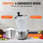 NEW Stainless Steel Salad Spinner, 4.75Qt, One-handed Easy Press Large Vegetable Dryer Washer, Lettuce Cleaner and Dryer with 304 Stainless Steel Bowl, for Greens, Herbs, Berries, Fruits, No BPA