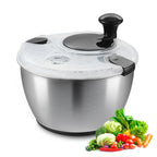 NEW Stainless Steel Salad Spinner, 4.75Qt, One-handed Easy Press Large Vegetable Dryer Washer, Lettuce Cleaner and Dryer with 304 Stainless Steel Bowl, for Greens, Herbs, Berries, Fruits, No BPA