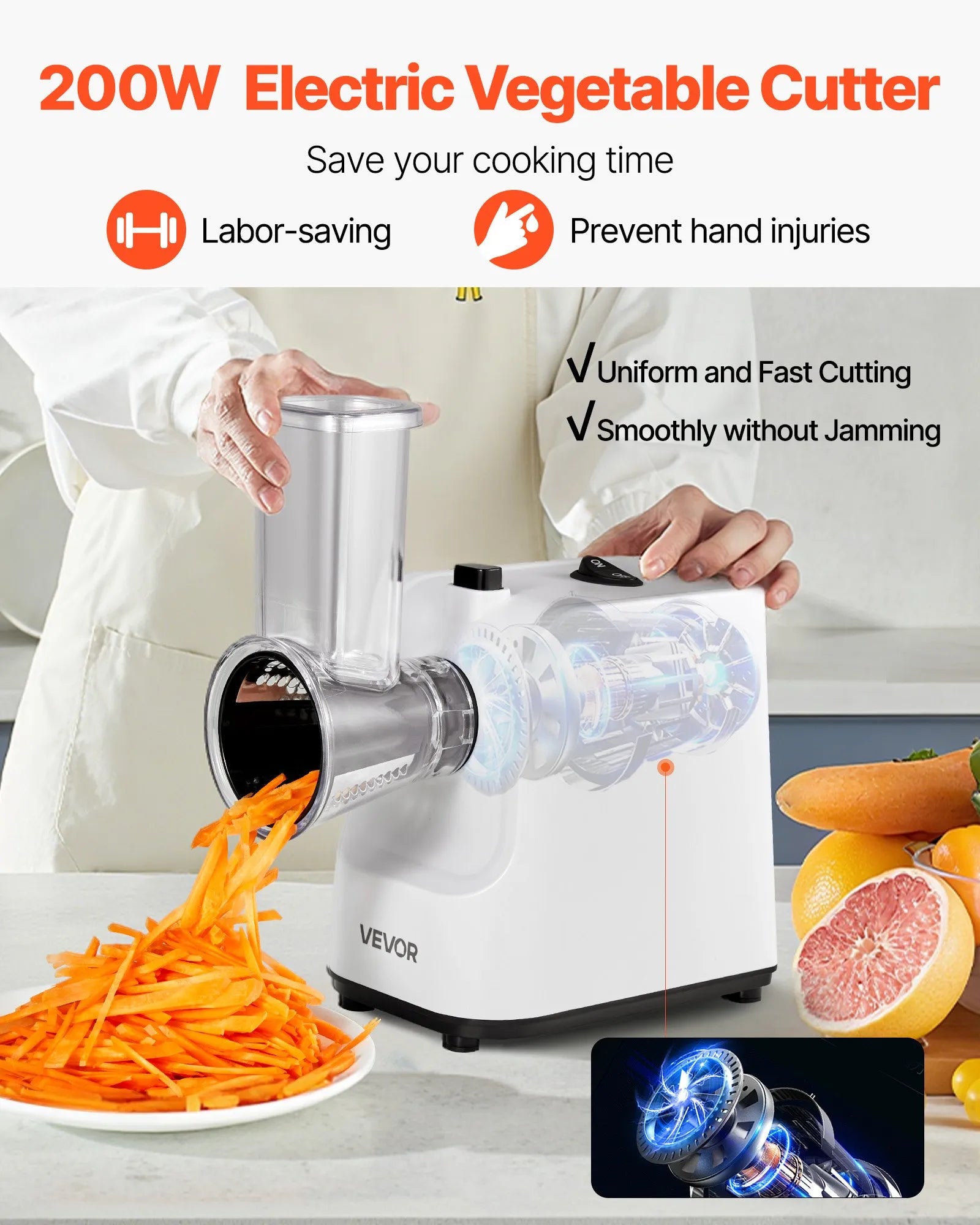 NEW Electric Cheese Grater Salad Maker, 200W Salad Shooter, Electric Vegetable Slicer Shredder Chopper for Fruits with 5 Attachments, Stainless Steel Food Cutter for Vegetables, and Cheeses