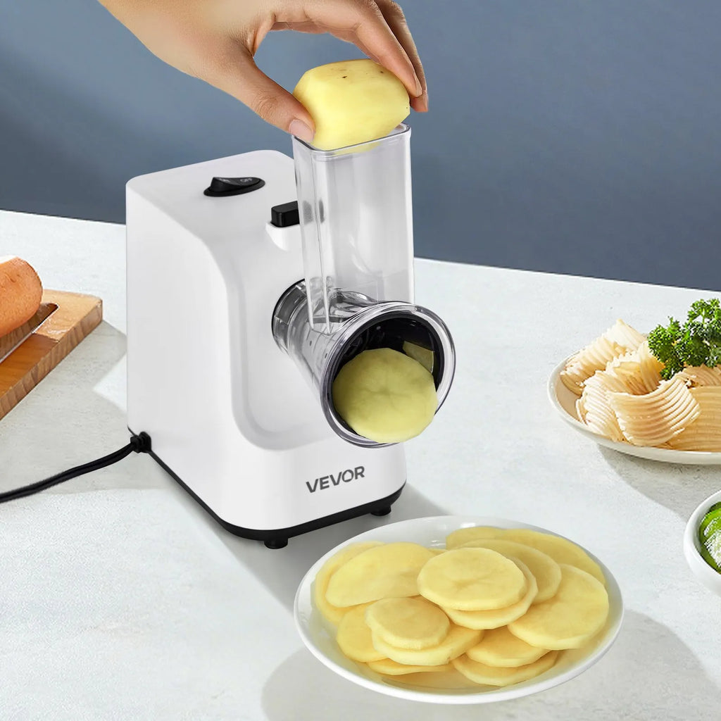 NEW Electric Cheese Grater Salad Maker, 200W Salad Shooter, Electric Vegetable Slicer Shredder Chopper for Fruits with 5 Attachments, Stainless Steel Food Cutter for Vegetables, and Cheeses