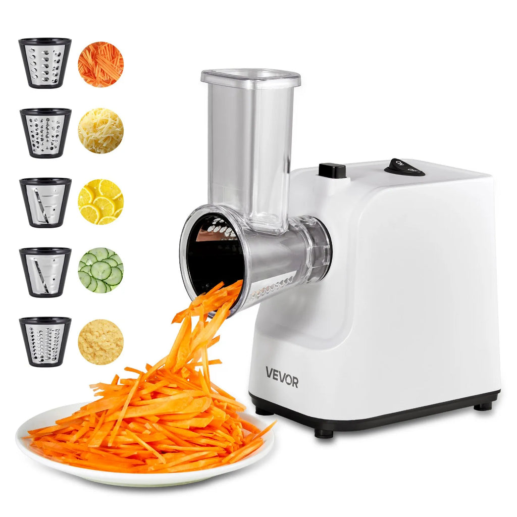 NEW Electric Cheese Grater Salad Maker, 200W Salad Shooter, Electric Vegetable Slicer Shredder Chopper for Fruits with 5 Attachments, Stainless Steel Food Cutter for Vegetables, and Cheeses