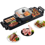 NEW 2 in 1 Electric Grill and Hot Pot, 2400W BBQ Pan Grill and Hot Pot, Multifunctional Teppanyaki Grill Pot with Dual Temp Control, Smokeless Hot Pot Grill with Nonstick Coating for 1-8 People
