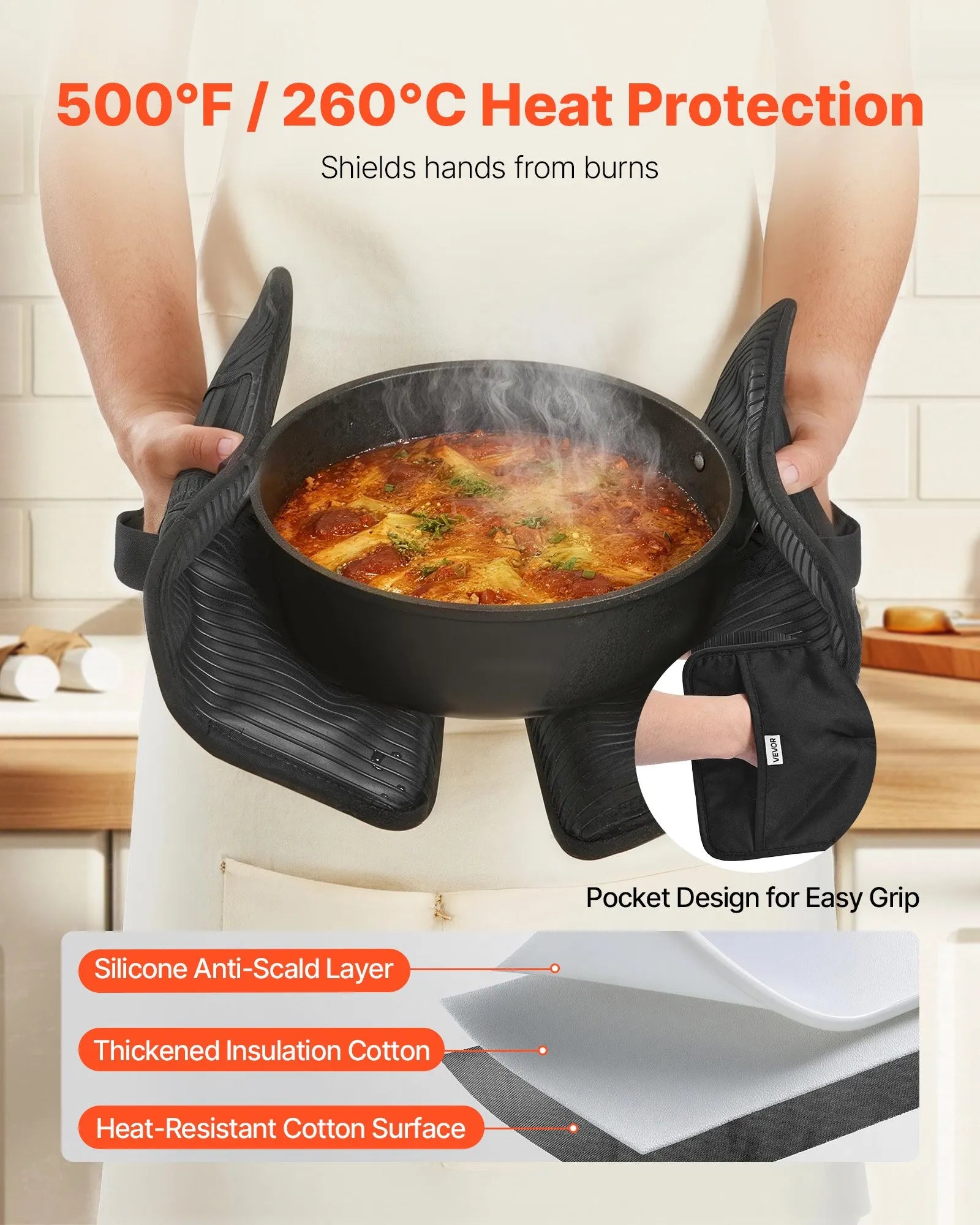 NEW Pot Holders, Heat Resistant to 500°F with Ribbed Soft Anti-Slip Silicone Strips, 100% Cotton 9.06 x 8.98 inch Hot Pads with 2 No-Marks Hooks, Washable Pot Trivets for Kitchen & Barbeque, 2 Pack