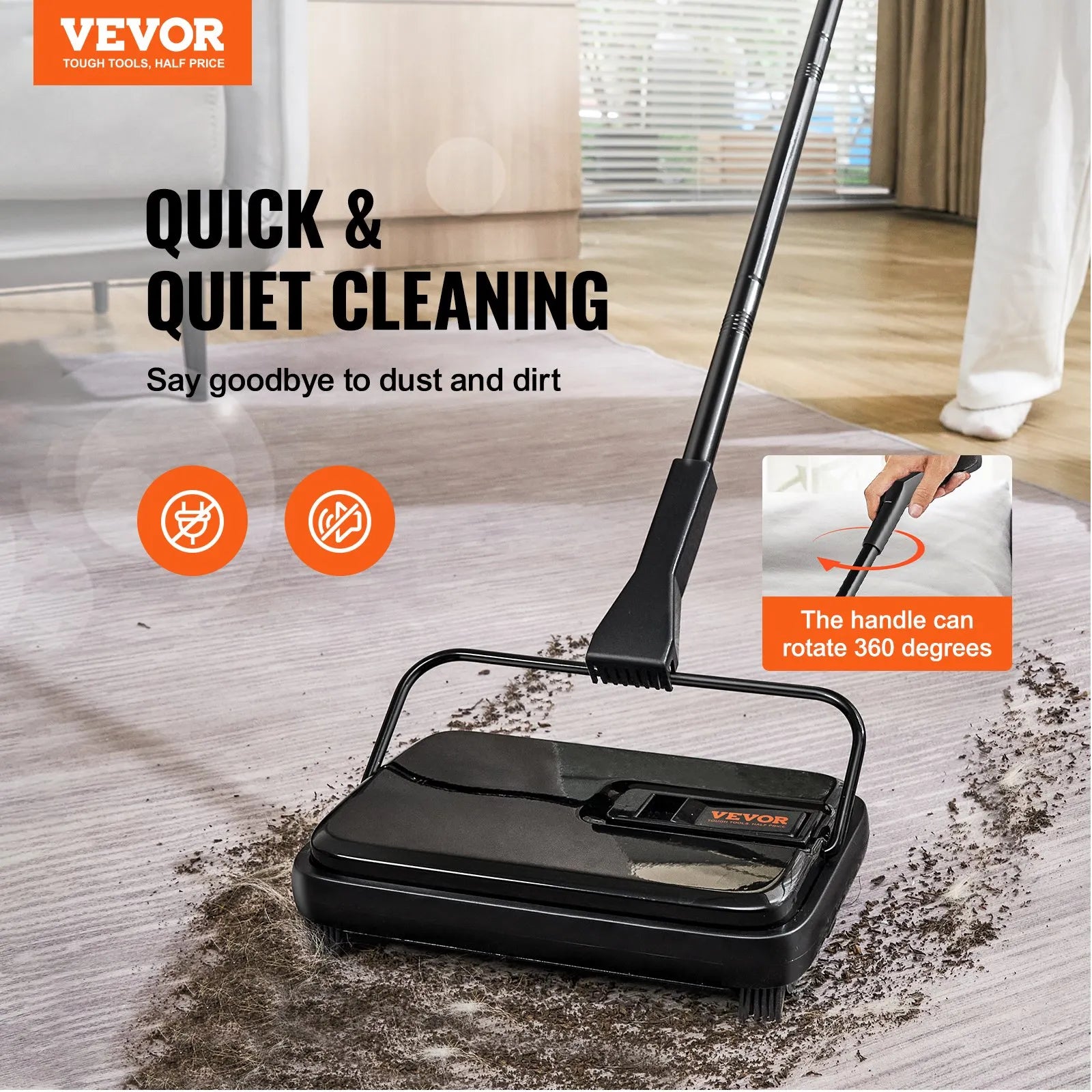 NEW Carpet Sweeper, 7.87 in Sweeping Paths, Floor Sweeper Manual Non Electric, 300 ml Dustbin Capacity with Comb for Home Office Rugs Hardwood Surfaces Wood Floors Laminate, Cleans Dust Pet Hair