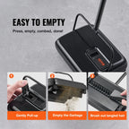 NEW Carpet Sweeper, 7.87 in Sweeping Paths, Floor Sweeper Manual Non Electric, 300 ml Dustbin Capacity with Comb for Home Office Rugs Hardwood Surfaces Wood Floors Laminate, Cleans Dust Pet Hair