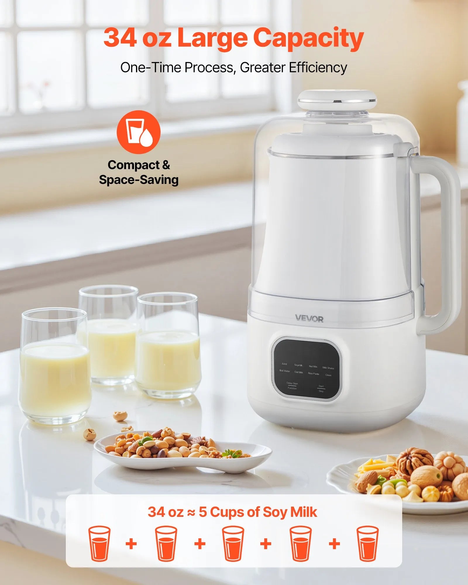 NEW 8-in-1 Nut Milk Maker, 34 oz Soy Milk Maker with 200W Blending, for Homemade Oat, Nut, Soy, Juice, Milkshake, Rice Cereal, Plant-Based Beverages with Self-Cleaning, Boil Water, 12-Hour Delay