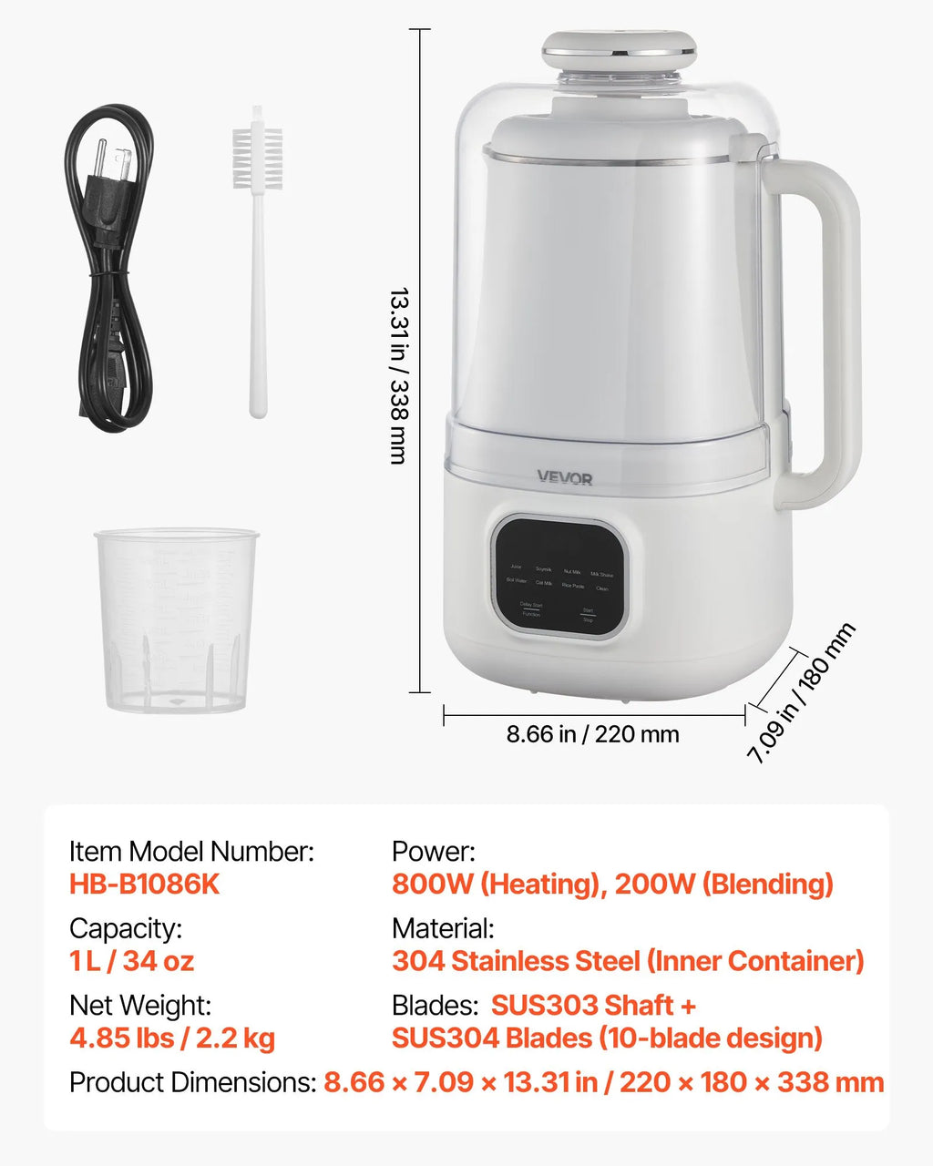 NEW 8-in-1 Nut Milk Maker, 34 oz Soy Milk Maker with 200W Blending, for Homemade Oat, Nut, Soy, Juice, Milkshake, Rice Cereal, Plant-Based Beverages with Self-Cleaning, Boil Water, 12-Hour Delay