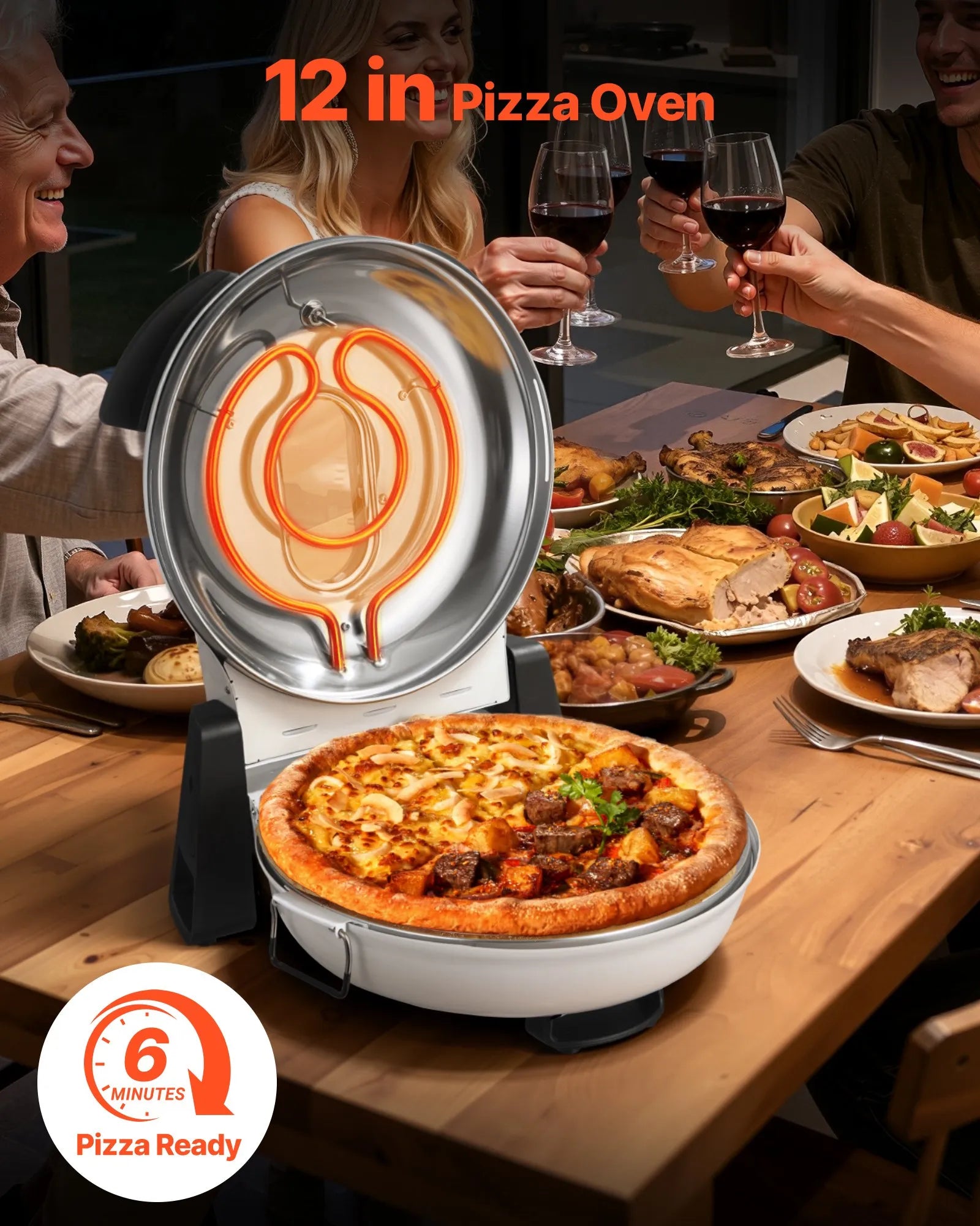 NEW Pizza Oven, 12 in Electric Pizza Maker, 1200W Electric Pizzas Cooker with Cordierite Stone, 5-Mode Temperature Control, Viewing Window for Precise Cooking, Heats up to 788 ˚F, for Home (White)