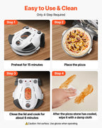 NEW Pizza Oven, 12 in Electric Pizza Maker, 1200W Electric Pizzas Cooker with Cordierite Stone, 5-Mode Temperature Control, Viewing Window for Precise Cooking, Heats up to 788 ˚F, for Home (White)