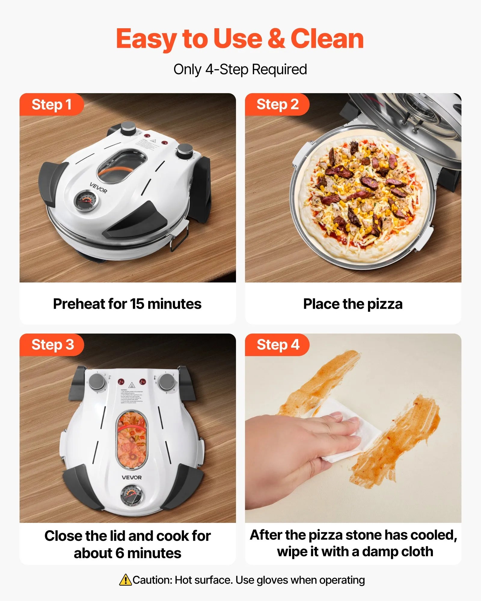 NEW Pizza Oven, 12 in Electric Pizza Maker, 1200W Electric Pizzas Cooker with Cordierite Stone, 5-Mode Temperature Control, Viewing Window for Precise Cooking, Heats up to 788 ˚F, for Home (White)