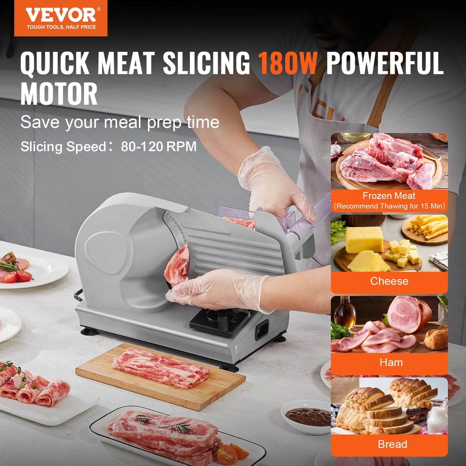 NEW Meat Slicer, 7.5 inch Electric Deli Food Slicer, 180W Meat Cutter with a Premium SUS420 Blade, 0-0.6 inch Adjustable Thickness, Food Slicer Machine for Meat, Hard Bread and Cheese, Home Use