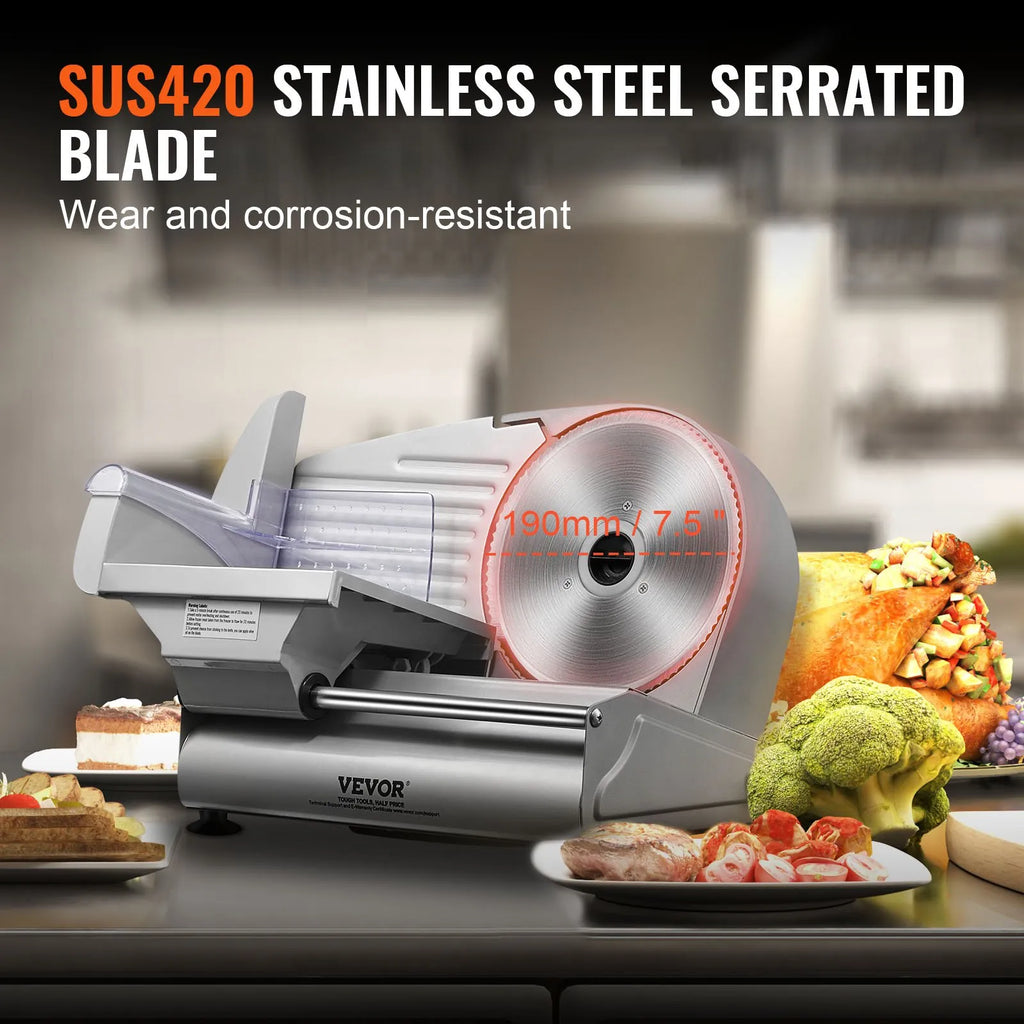 NEW Meat Slicer, 7.5 inch Electric Deli Food Slicer, 180W Meat Cutter with a Premium SUS420 Blade, 0-0.6 inch Adjustable Thickness, Food Slicer Machine for Meat, Hard Bread and Cheese, Home Use