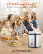NEW Ice Cream Maker, 2.11 Qt. Large Capacity, Electric Automatic Ice-Cream Machine, with Easy Operation & Cleaning, Stainless Steel Shell, for Homemade Frozen Yogurt, Fruit Sorbet, Gelato, Silver