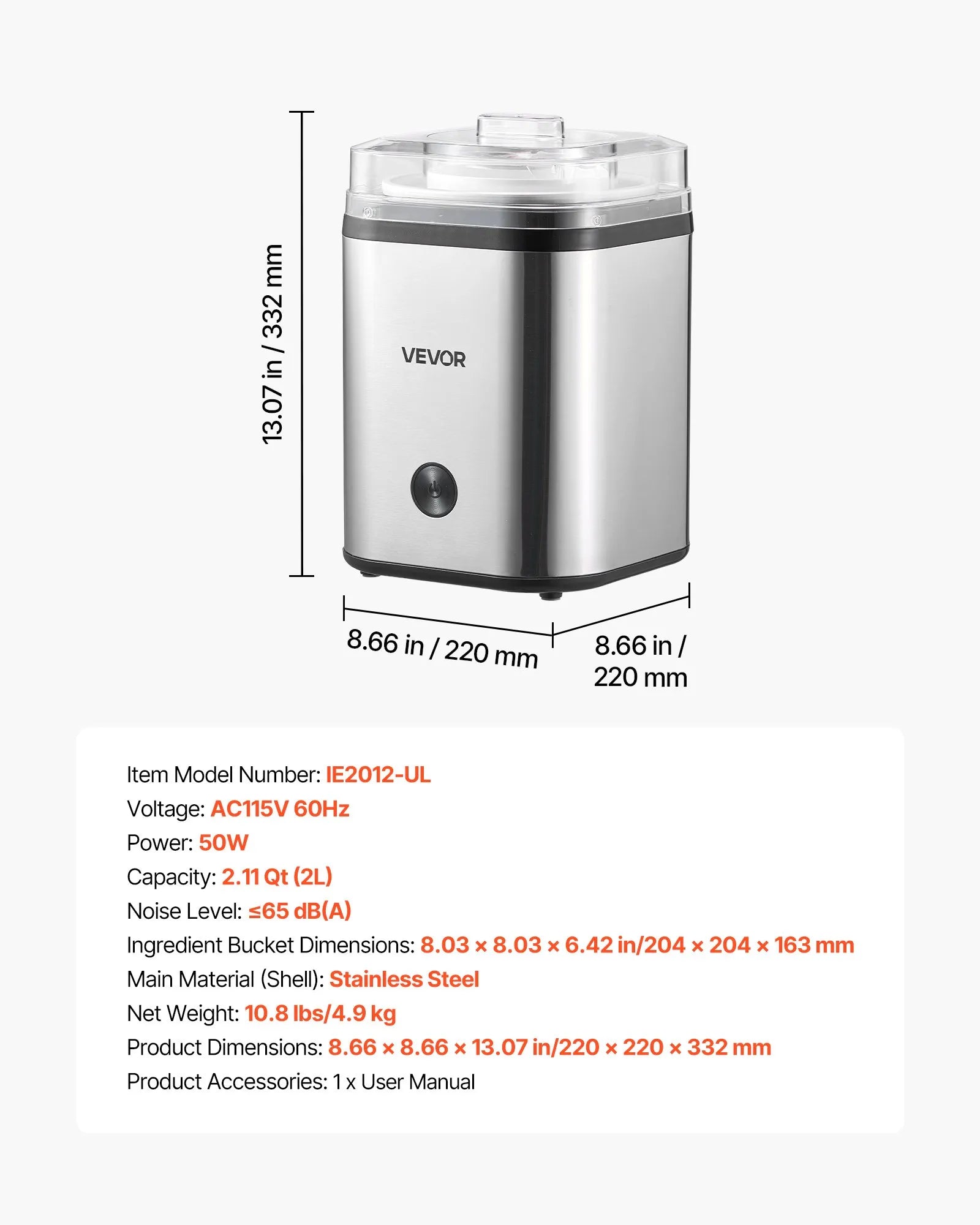 NEW Ice Cream Maker, 2.11 Qt. Large Capacity, Electric Automatic Ice-Cream Machine, with Easy Operation & Cleaning, Stainless Steel Shell, for Homemade Frozen Yogurt, Fruit Sorbet, Gelato, Silver