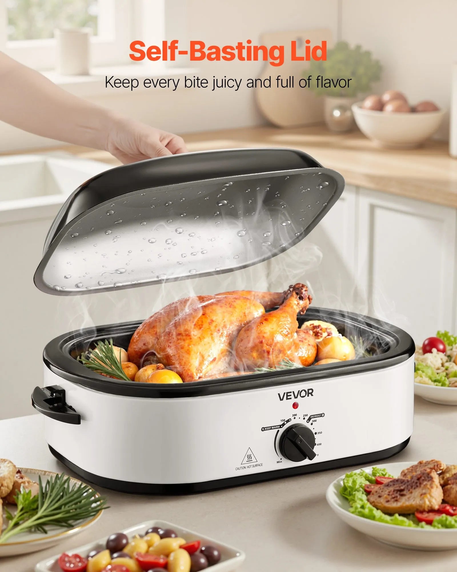 NEW Roaster Oven, 18QT Electric Roaster Oven, 150-450℉ Adjustable Temperature Electric Roasting Pan, Multifunctional Electric Roasters Oven with Self-Basting Lid, Removable Pan and Rack for Holiday