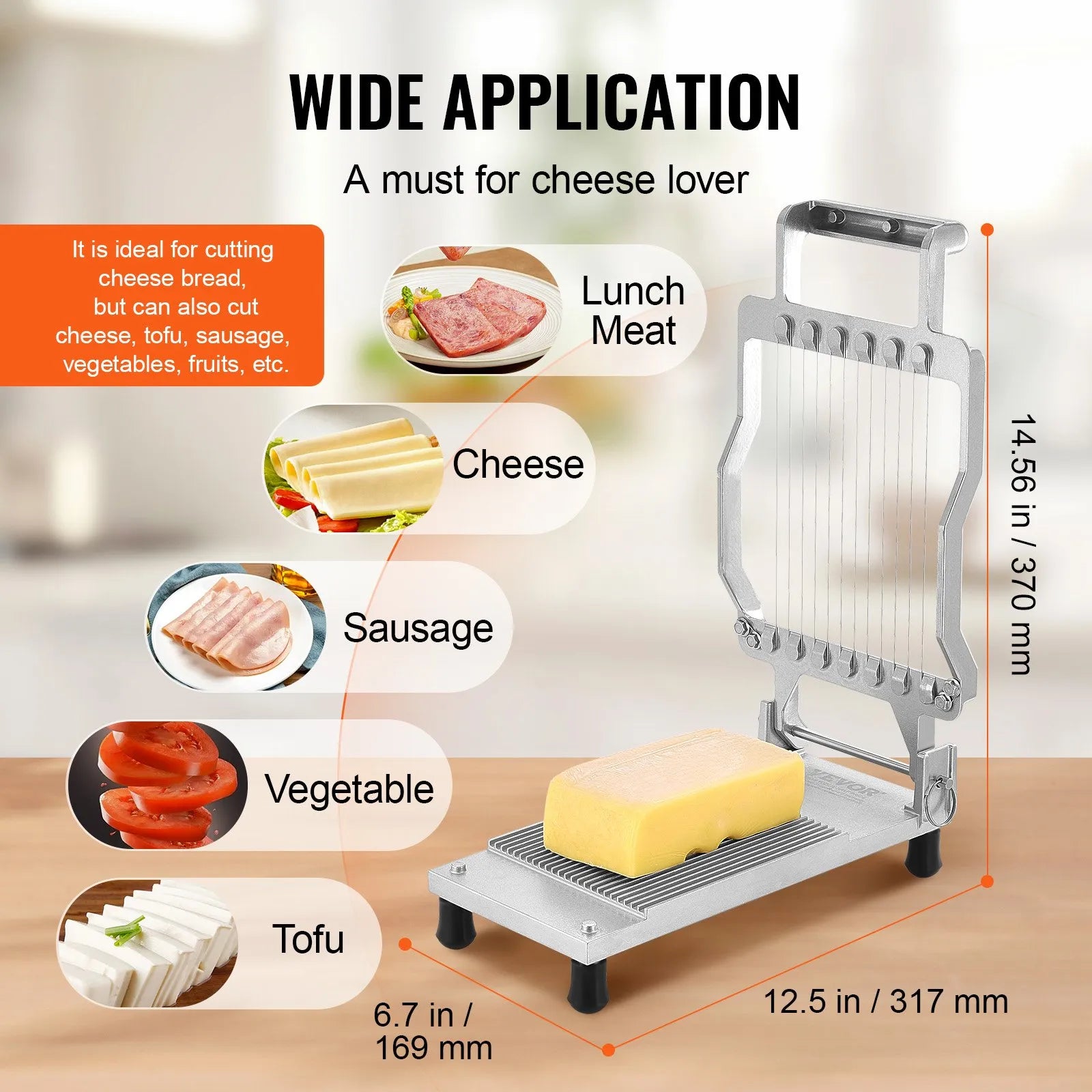 NEW Cheese Cutter with Wire, 0.39" & 0.78" Cheeser Butter Cutting Blade, Detachable Cheese Slicer Wire, Aluminum Alloy Commercial Cheese Slicer with 316 Stainless Steel Knife Wire, Kitchen Cooking