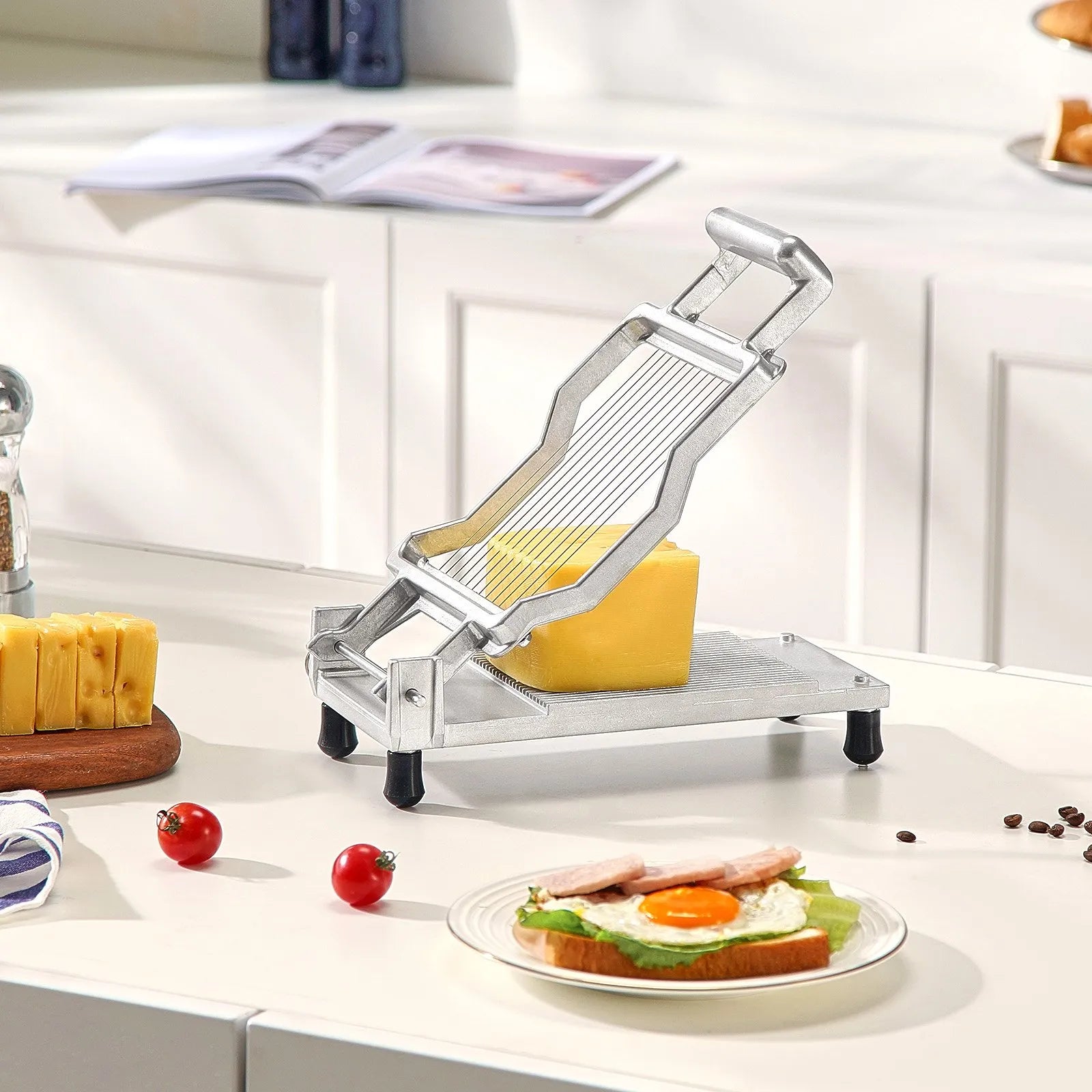 NEW Cheese Cutter with Wire, 0.39" & 0.78" Cheeser Butter Cutting Blade, Detachable Cheese Slicer Wire, Aluminum Alloy Commercial Cheese Slicer with 316 Stainless Steel Knife Wire, Kitchen Cooking