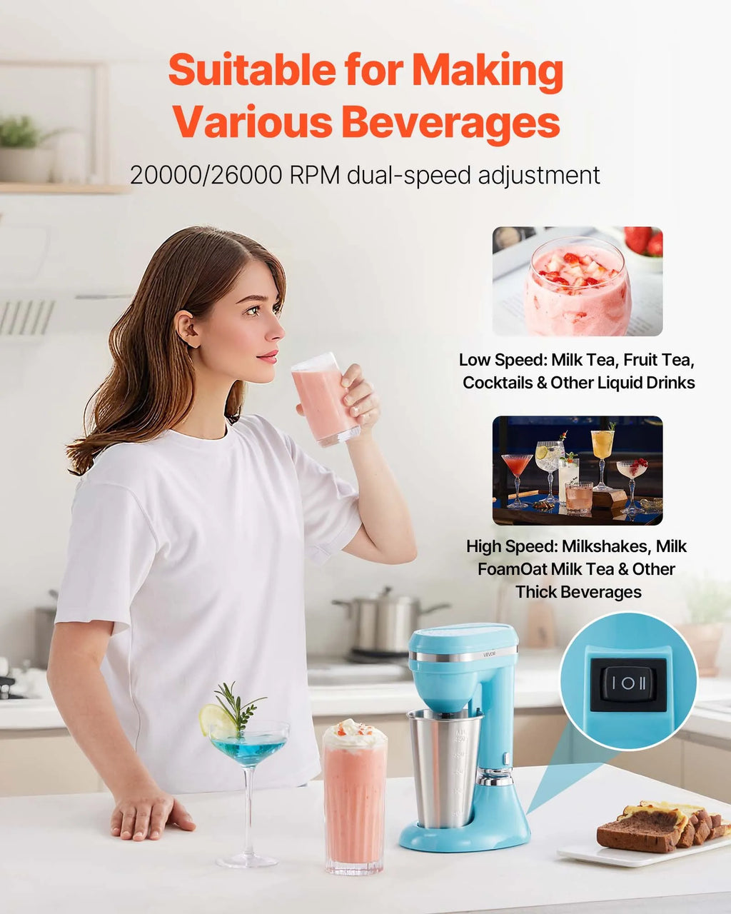 NEW Milkshake Maker, 100W Milk Shake Maker Mixer, Single Head Drink Mixer Blender Machine, Dual-Speed Adjustment Milkshake Blender with Stainless Steel Cup, for Home, Kitchen, Bar & Beverage Shop