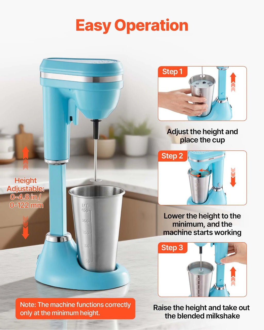 NEW Milkshake Maker, 100W Milk Shake Maker Mixer, Single Head Drink Mixer Blender Machine, Dual-Speed Adjustment Milkshake Blender with Stainless Steel Cup, for Home, Kitchen, Bar & Beverage Shop