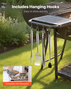 NEW Grilling Accessories, 4PCS BBQ Grill Tool Set, Heavy Duty Stainless Steel Barbecue Tools, Kitchen Utensils with Tong, Spatula, Fork, Brush, for Outdoor Grills, Gift for Father Men Husband