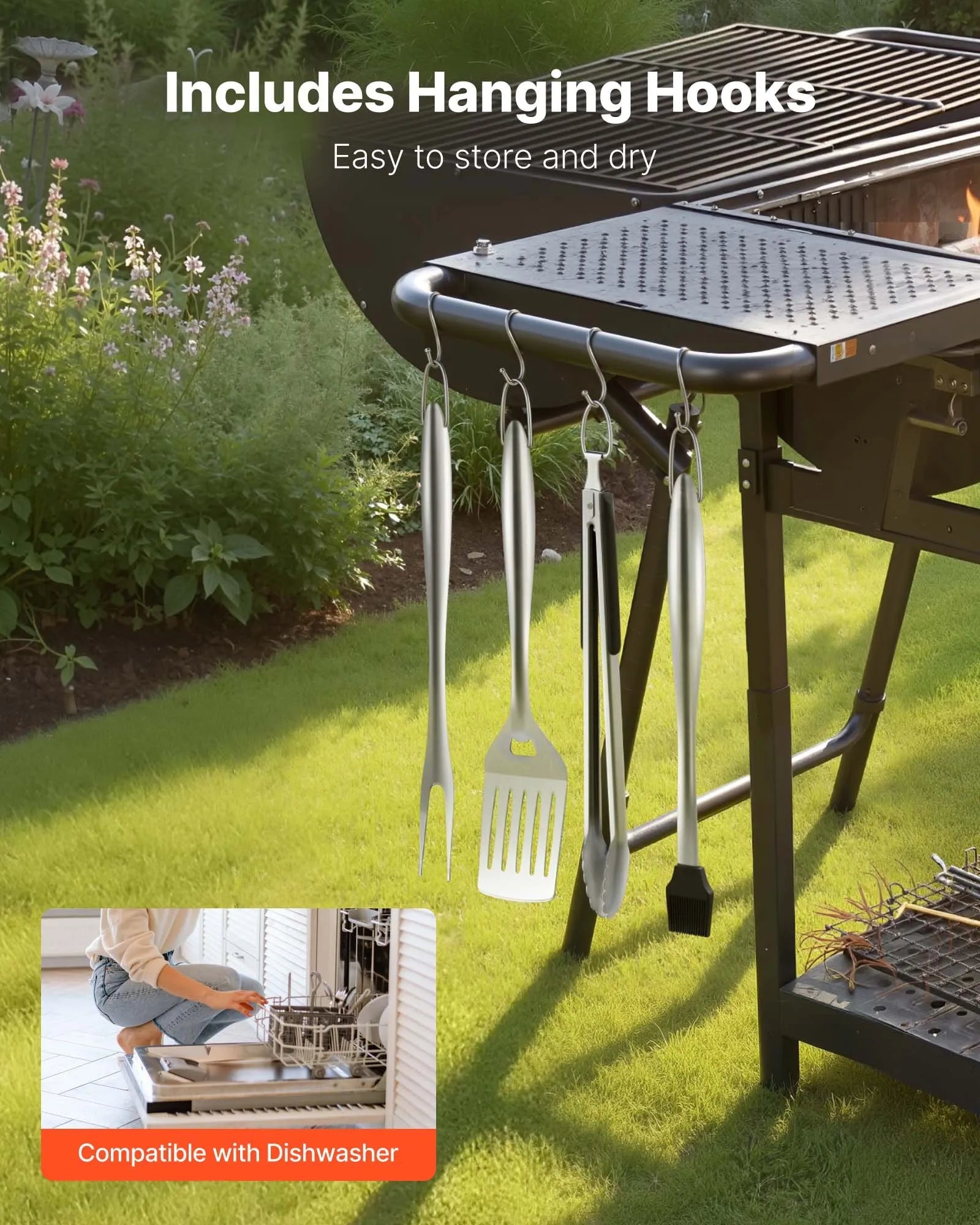 NEW Grilling Accessories, 4PCS BBQ Grill Tool Set, Heavy Duty Stainless Steel Barbecue Tools, Kitchen Utensils with Tong, Spatula, Fork, Brush, for Outdoor Grills, Gift for Father Men Husband