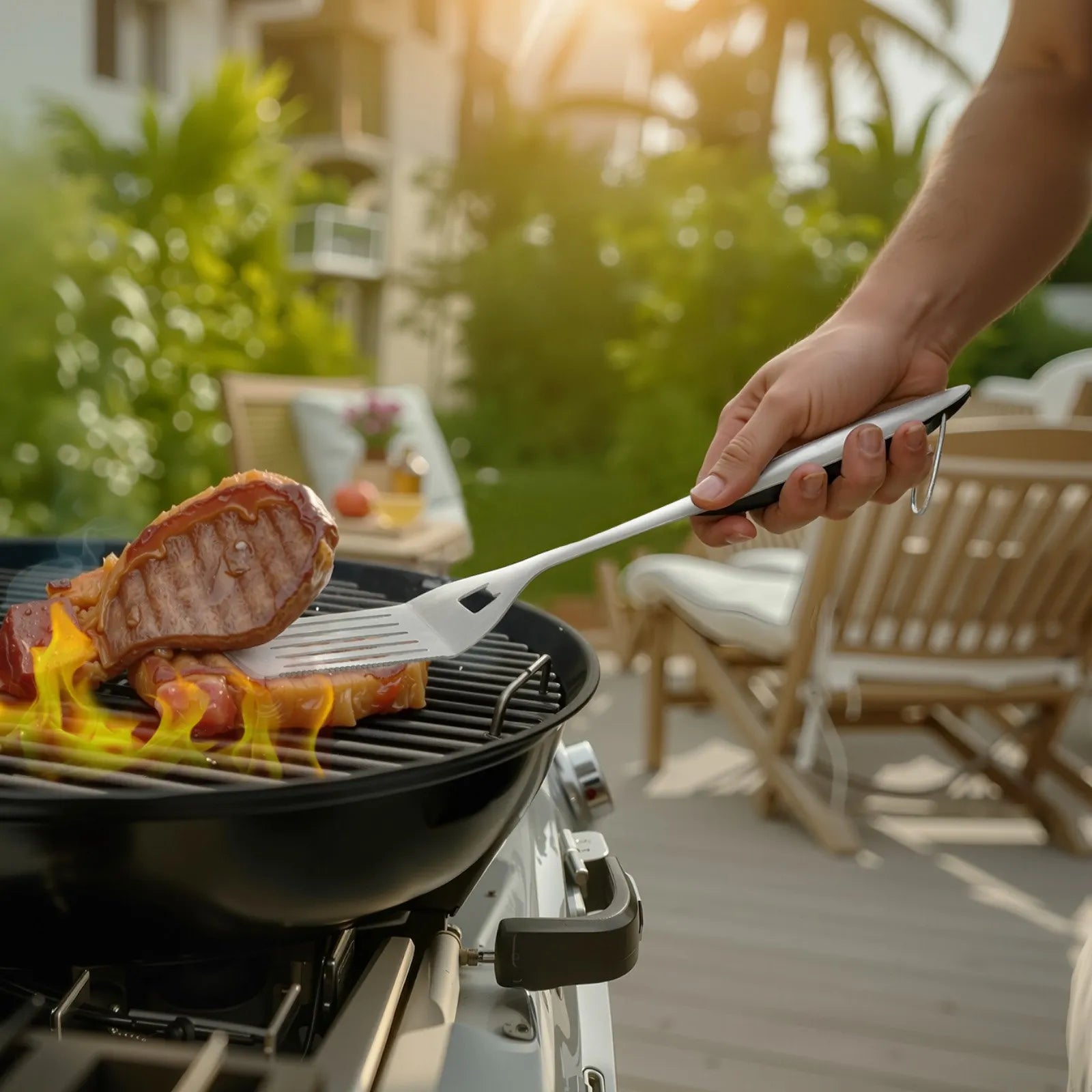 NEW Grilling Accessories, 4PCS BBQ Grill Tool Set, Heavy Duty Stainless Steel Barbecue Tools, Kitchen Utensils with Tong, Spatula, Fork, Brush, for Outdoor Grills, Gift for Father Men Husband