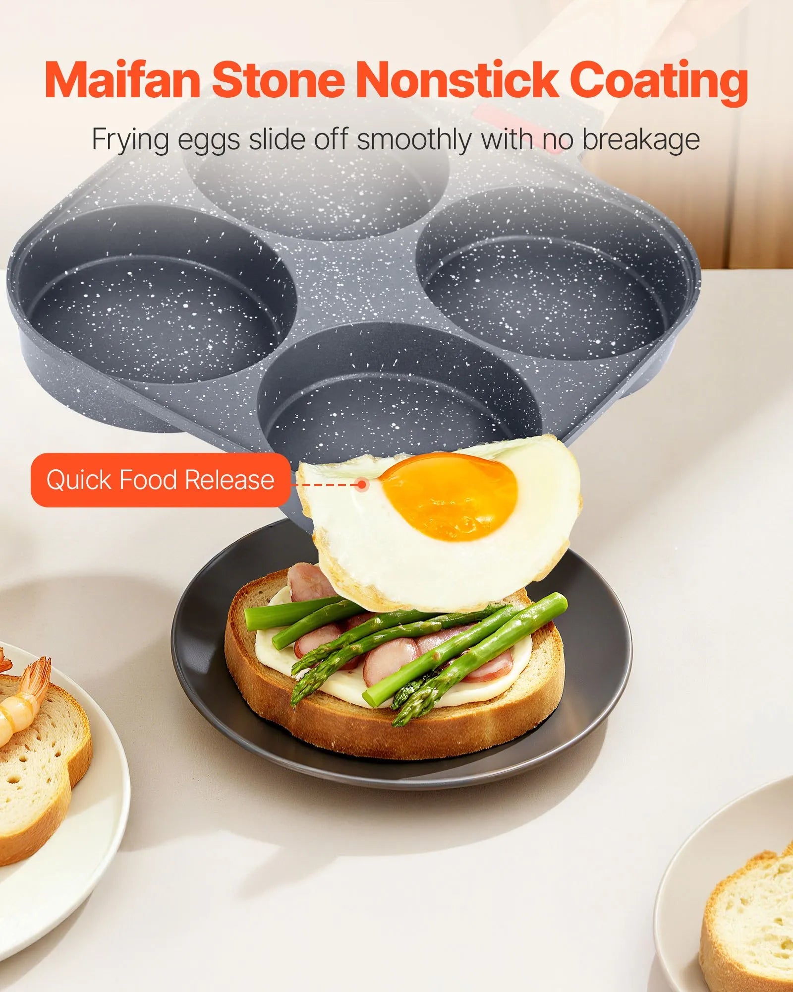 NEW Egg Pan, 4-Cup Nonstick Egg Frying Pan, Aluminum Breakfast Omelette Skillet for Pancakes, Hamburgers, Sandwiches, with Lid, Oil Brush, Scraper, Compatible with Gas Stove & Induction Cookware