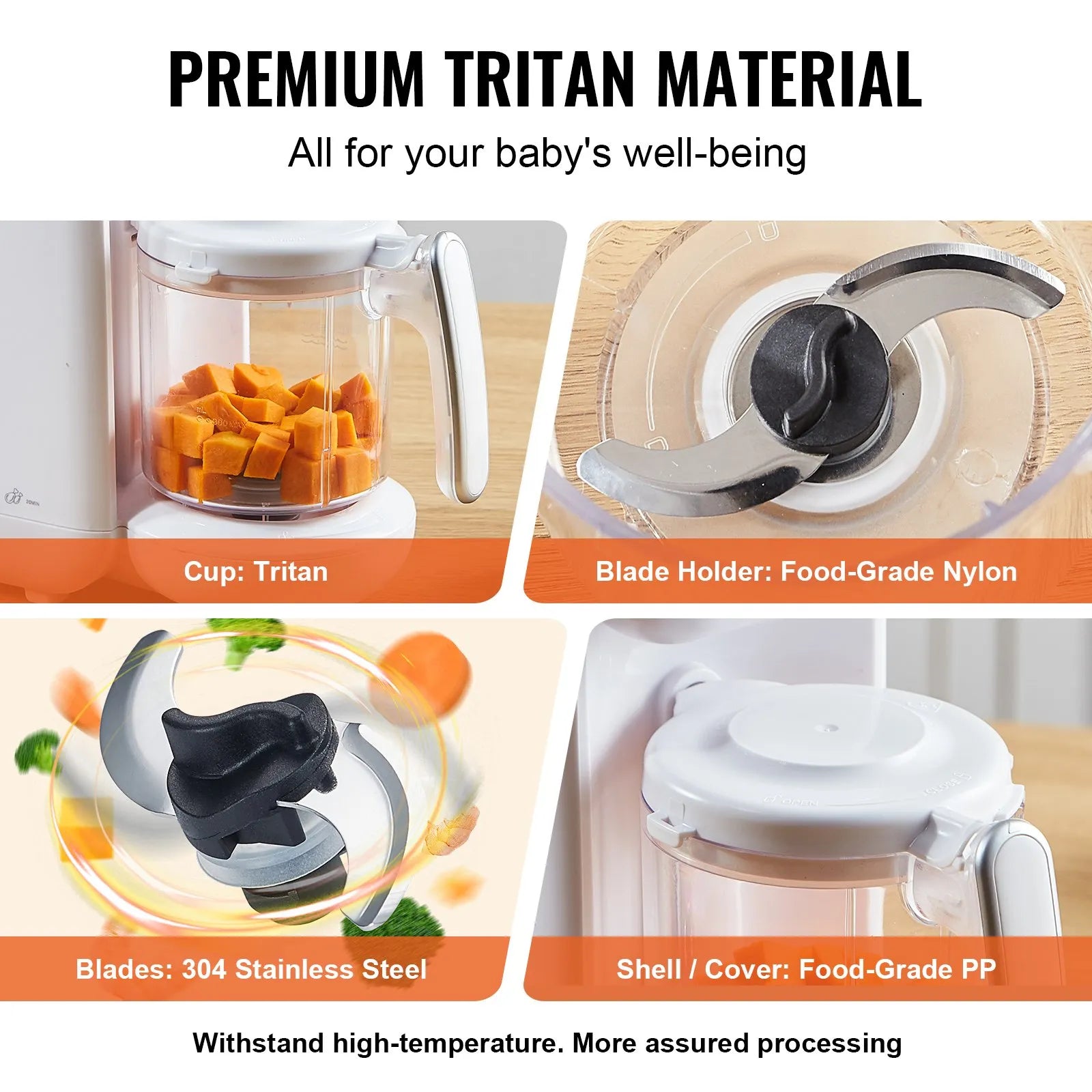 NEW Baby Food Maker, 430W Baby Food Processor with 750 ml Tritan Bowl, SUS304 Stainless Steel, 5 in 1 Baby Food Puree Blender Steamer Grinder for Food, Fruit, Vegetable, Meat