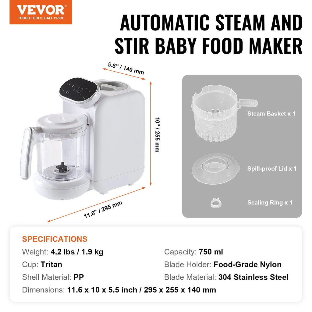 NEW Baby Food Maker, 430W Baby Food Processor with 750 ml Tritan Bowl, SUS304 Stainless Steel, 5 in 1 Baby Food Puree Blender Steamer Grinder for Food, Fruit, Vegetable, Meat