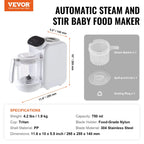 NEW Baby Food Maker, 430W Baby Food Processor with 750 ml Tritan Bowl, SUS304 Stainless Steel, 5 in 1 Baby Food Puree Blender Steamer Grinder for Food, Fruit, Vegetable, Meat