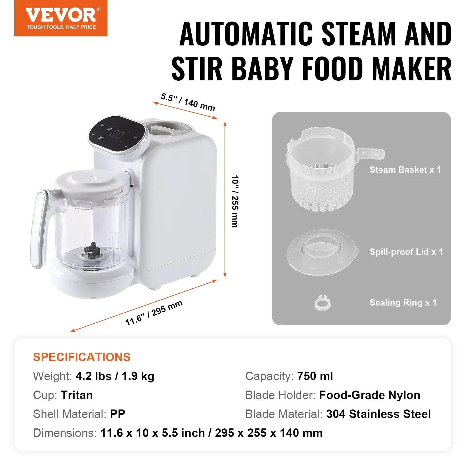 NEW Baby Food Maker, 430W Baby Food Processor with 750 ml Tritan Bowl, SUS304 Stainless Steel, 5 in 1 Baby Food Puree Blender Steamer Grinder for Food, Fruit, Vegetable, Meat