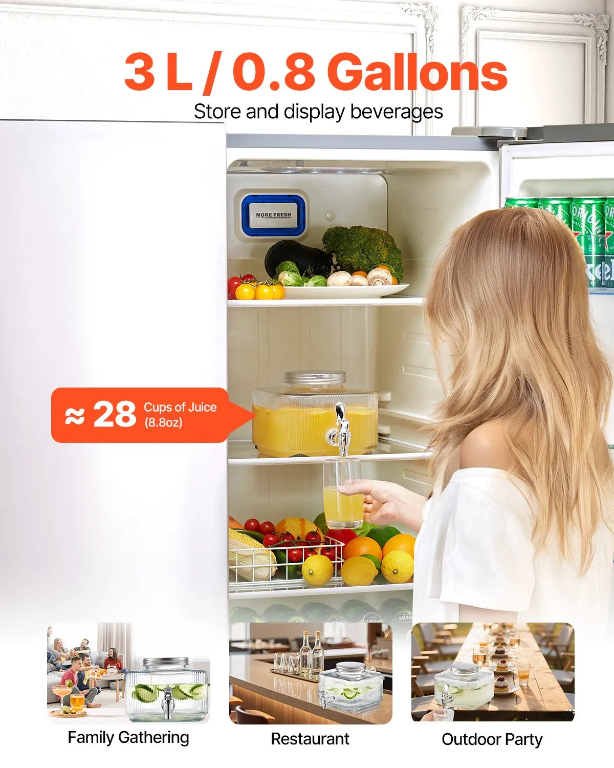 NEW Beverage Dispenser, 0.8 Gallon Drink Dispensers for Parties, Glass Juice Dispenser with No-Drip Spigot and Lid, Iced Tea Lemonade Juice Water Dispensers for Restaurants, Hotels, Parties