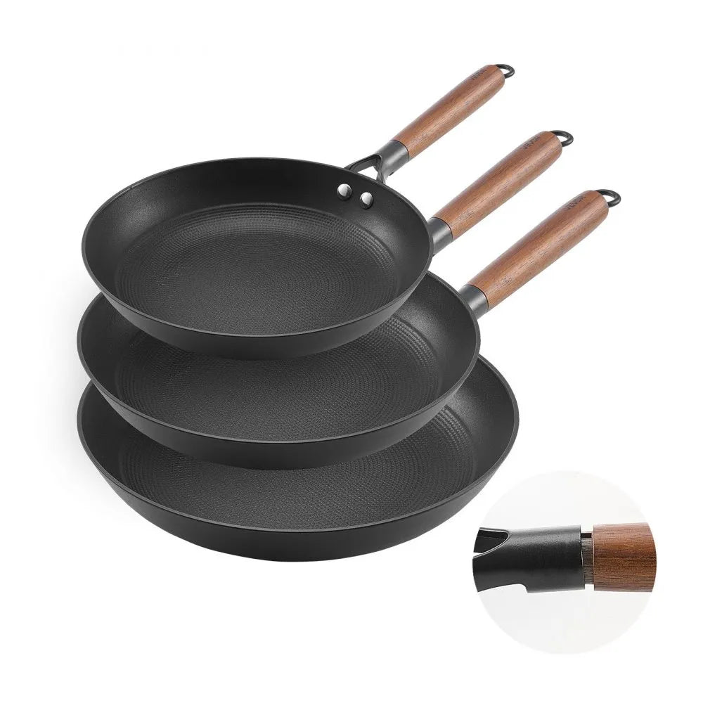 NEW Cast Iron Skillet, 4-Piece Frying Pan Set (6, 8, 10, 12 in), Skillets with Heat-Resistant Silicone Handle, Pre-Seasoned Chef's Pan, Kitchen Cookware, for Oven, Gas, Electrical, Induction, Black