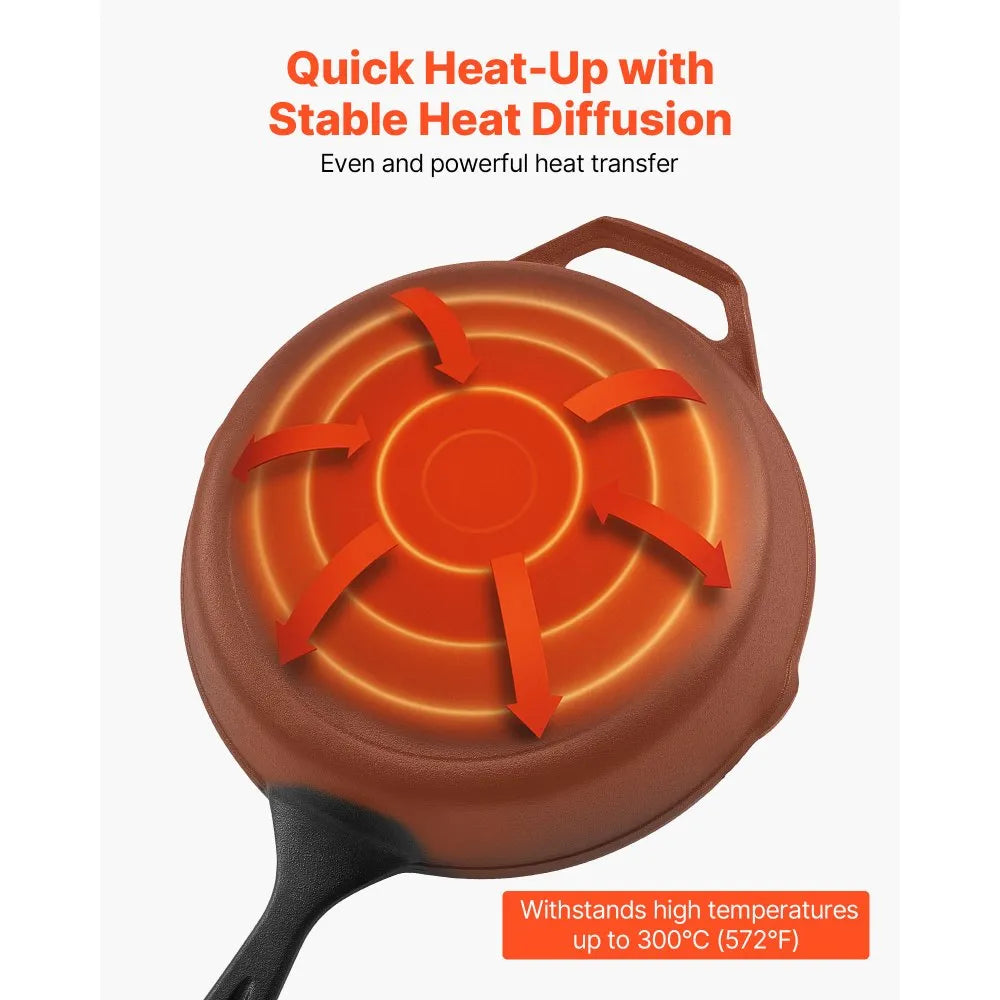 NEW Cast Iron Skillet, 4-Piece Frying Pan Set (6, 8, 10, 12 in), Skillets with Heat-Resistant Silicone Handle, Pre-Seasoned Chef's Pan, Kitchen Cookware, for Oven, Gas, Electrical, Induction, Black