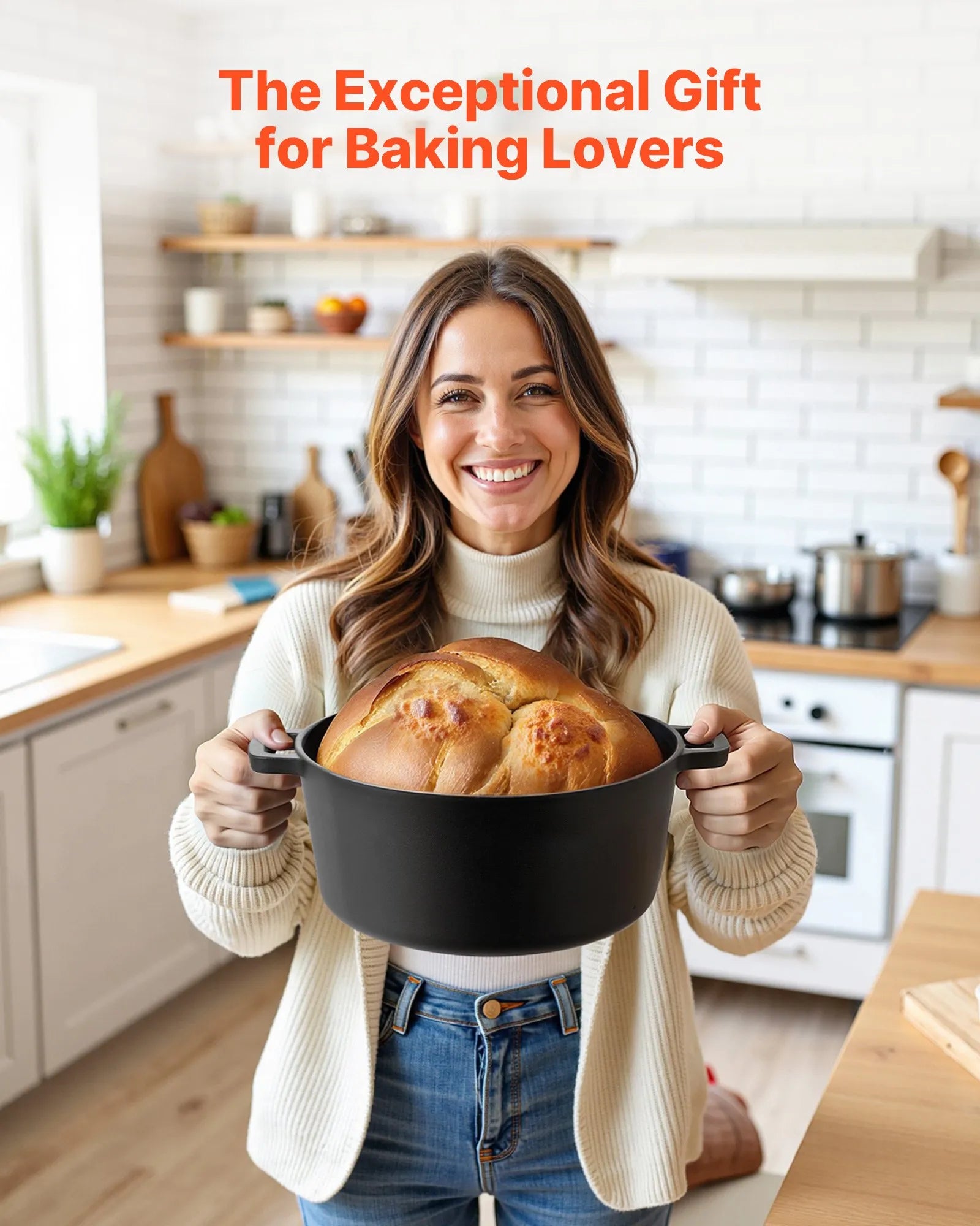 NEW Cast Iron Dutch Oven, 2-in-1 Pre-Seasoned Pot with Skillet Lid, 5QT Cookware Pan with Proofing Basket, Bread Baking Accessories, Bread-Oven Compatible 500℉